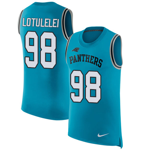 Nike Panthers #98 Star Lotulelei Blue Alternate Men's Stitched NFL Limited Rush Tank Top Jersey - Click Image to Close